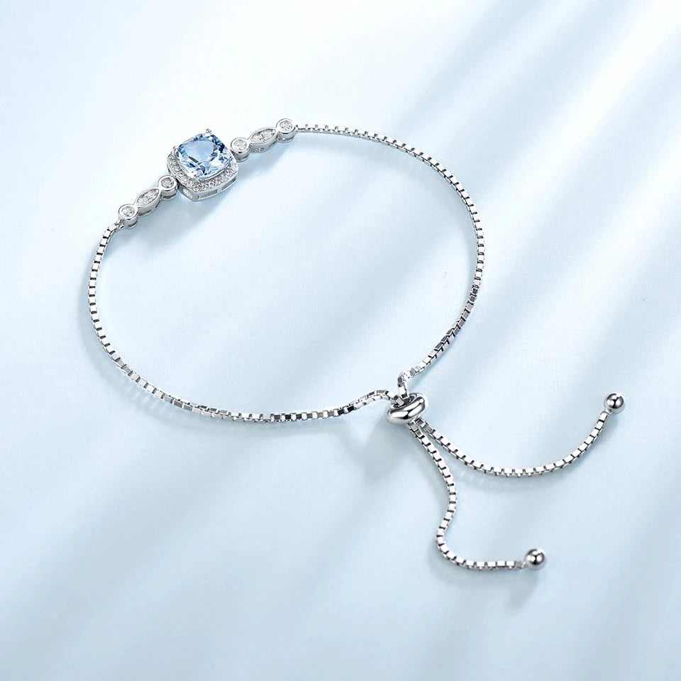 Silver Bracelet with White and Blue Stones for Women