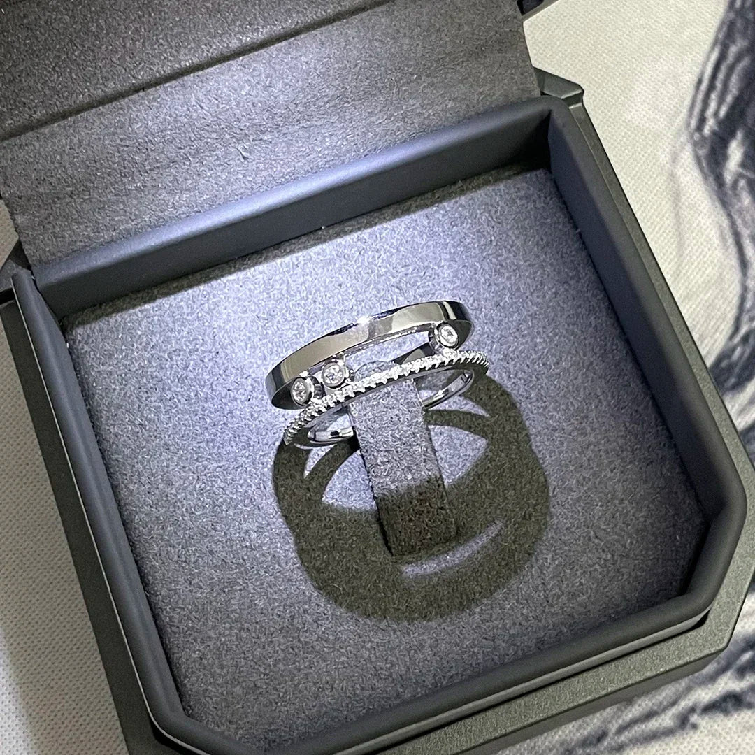 White or Rose Gold Three Moving Diamonds Ring for Women