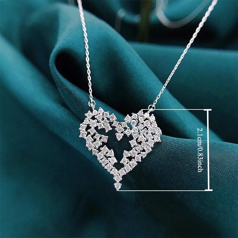 Diamond Zircon Love Heart-Shaped Pendant Necklace for Women