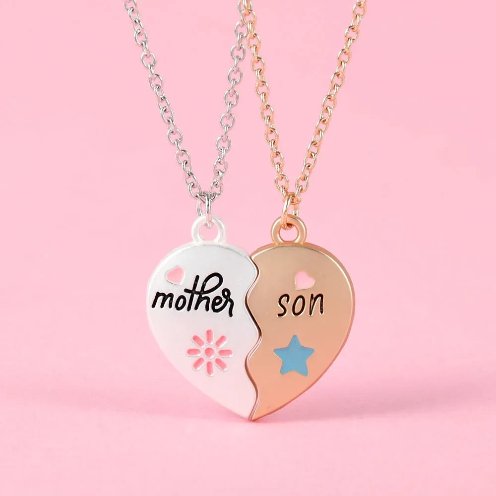 "Mother Daughter" or "Mother Son" 2Pcs Heart-Shaped Puzzle Necklaces Sets