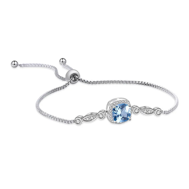 Silver Bracelet with White and Blue Stones for Women