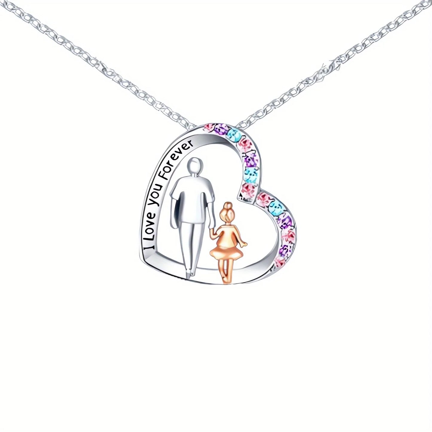 "I Love You Forever" Father Daughter Heart Pendant Necklace