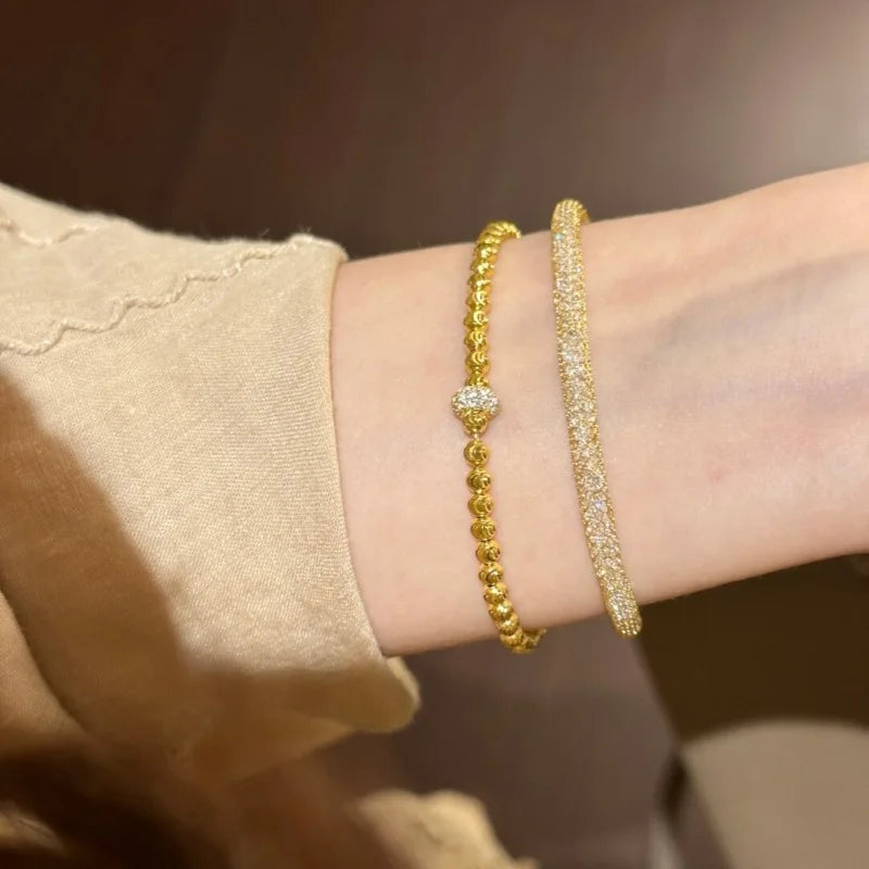 Luxury Silver or Gold Zircon Round Beads Bracelet with Circle Charm for Women