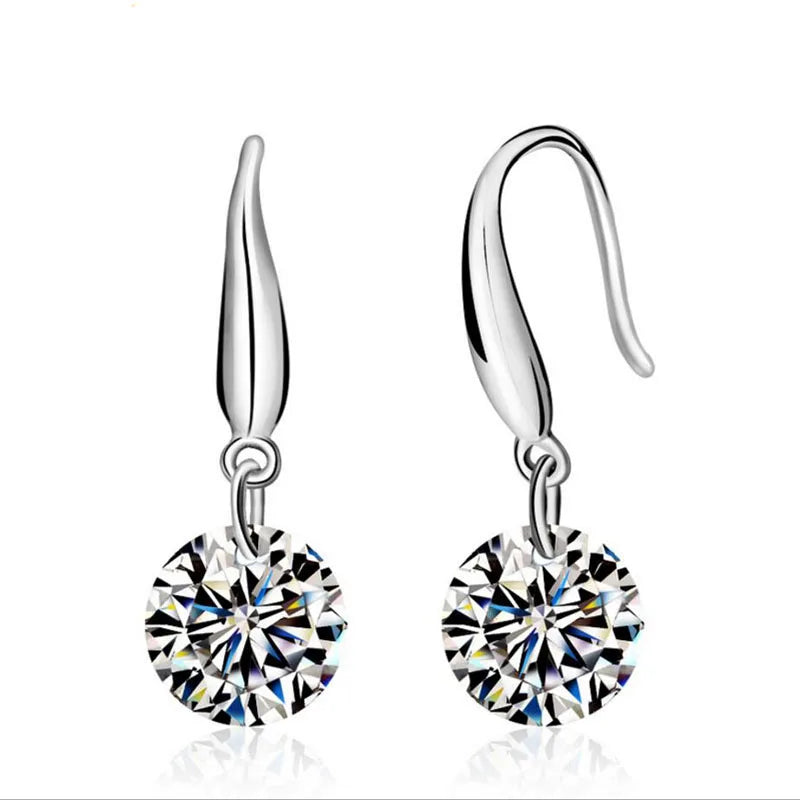 Silver Round Cut Moissanite Diamond Dangle Earrings for Women