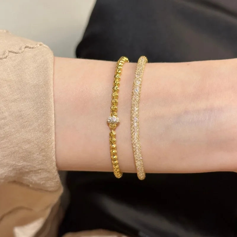 Luxury Silver or Gold Zircon Round Beads Bracelet with Circle Charm for Women