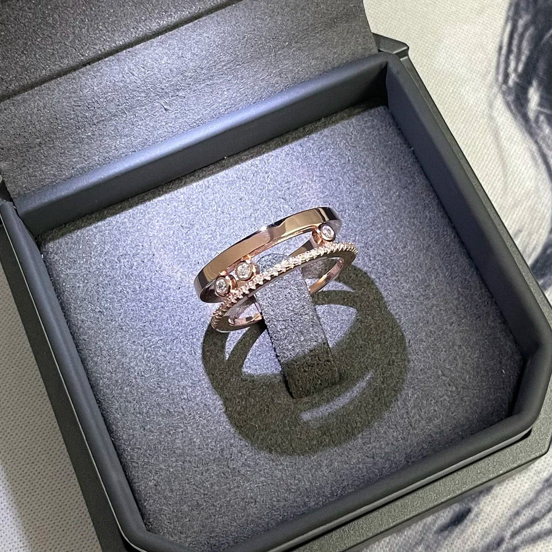 White or Rose Gold Three Moving Diamonds Ring for Women