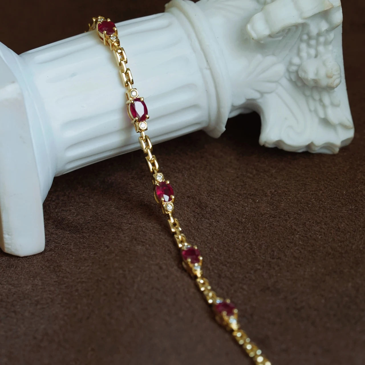 Silver Inlaid Ruby Zircon Diamond Bracelet for Women