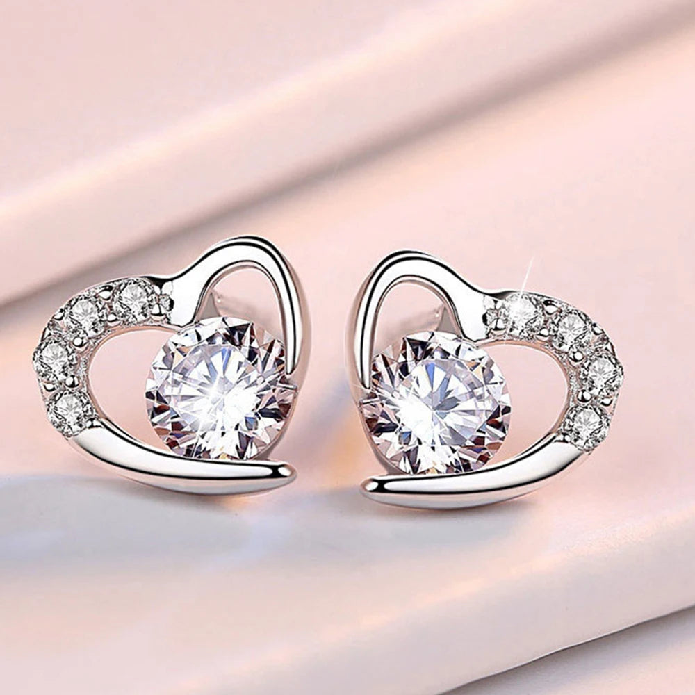 Exquisite Silver Love Heart Earrings for Women