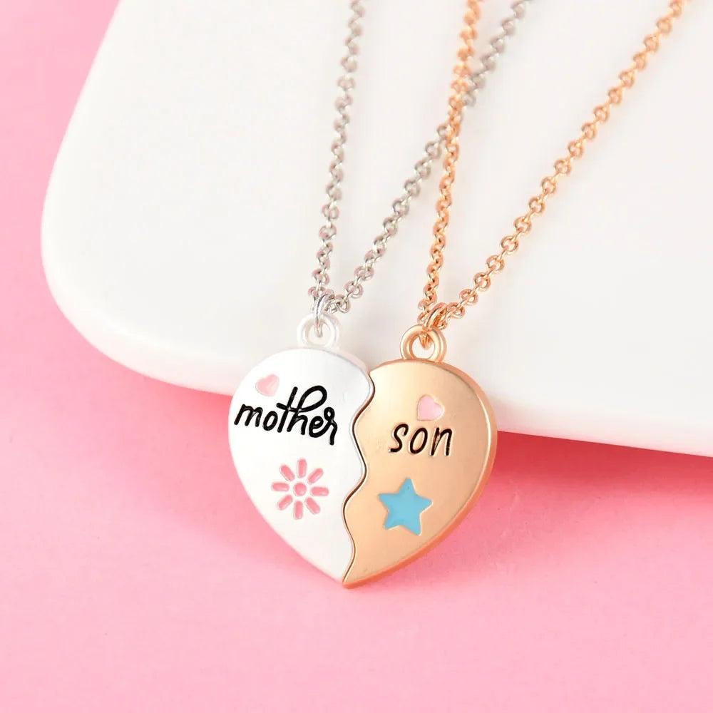 "Mother Daughter" or "Mother Son" 2Pcs Heart-Shaped Puzzle Necklaces Sets