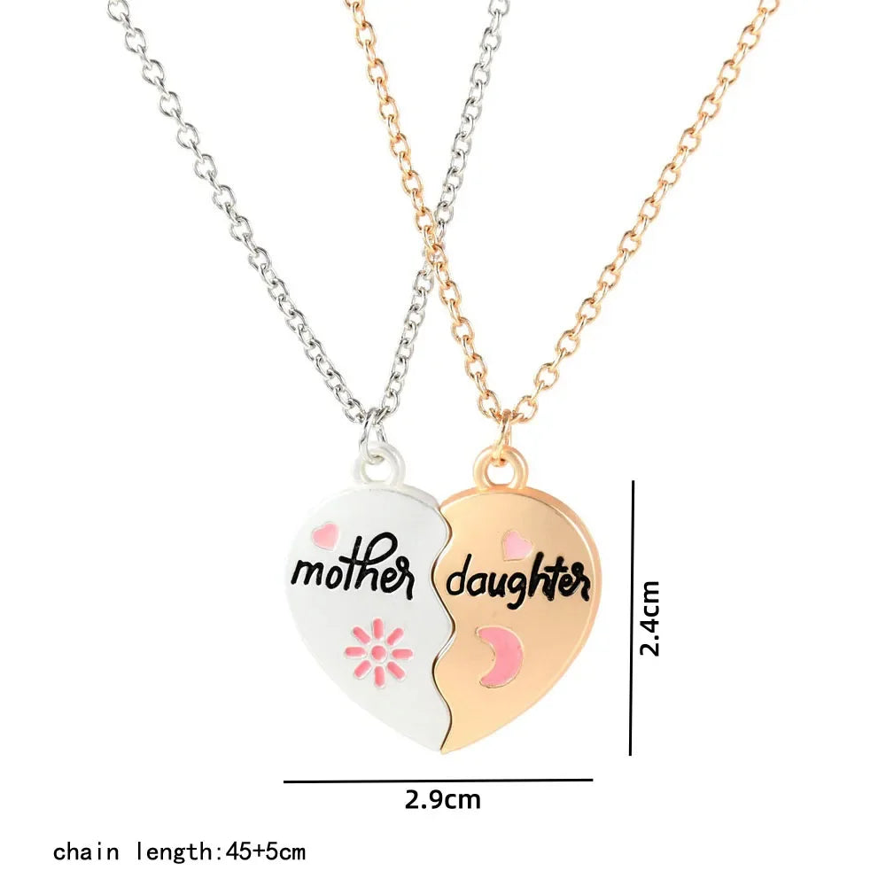 "Mother Daughter" or "Mother Son" 2Pcs Heart-Shaped Puzzle Necklaces Sets