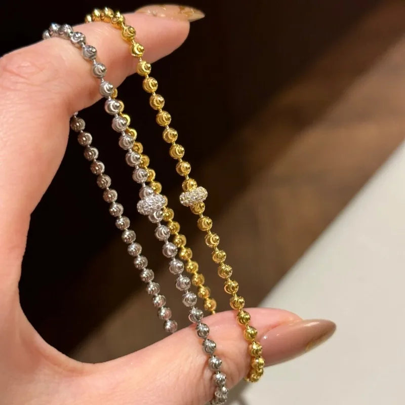 Luxury Silver or Gold Zircon Round Beads Bracelet with Circle Charm for Women