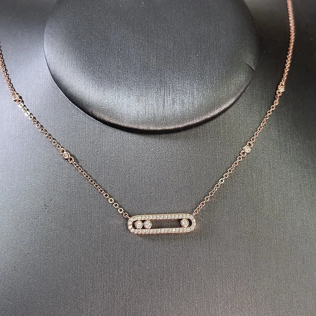 Silver or Gold Three Zircon Balls Moving in Oval Pendant Necklaces for Women