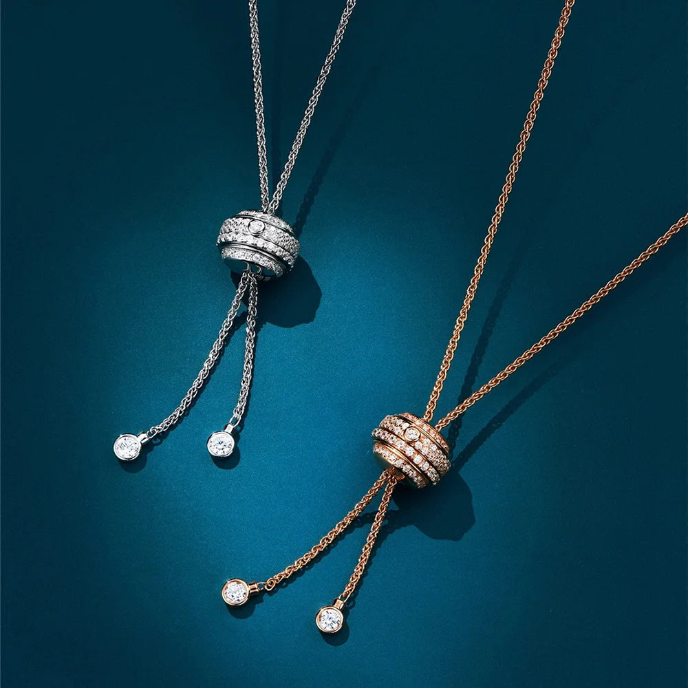 Silver or Rose Gold Diamond Long Pendant Necklace for Women