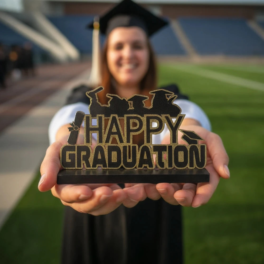 "Happy Graduation" Gold & Black Graduation Table/Shelf/Desk Centerpiece