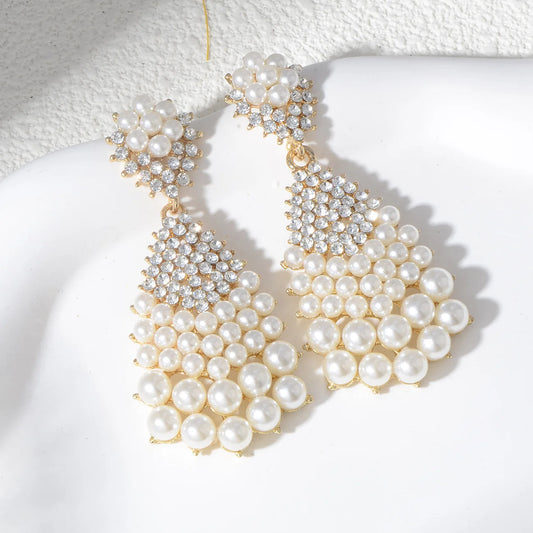 Luxurious Pearl Zircon Diamond Dangle Earrings for Women