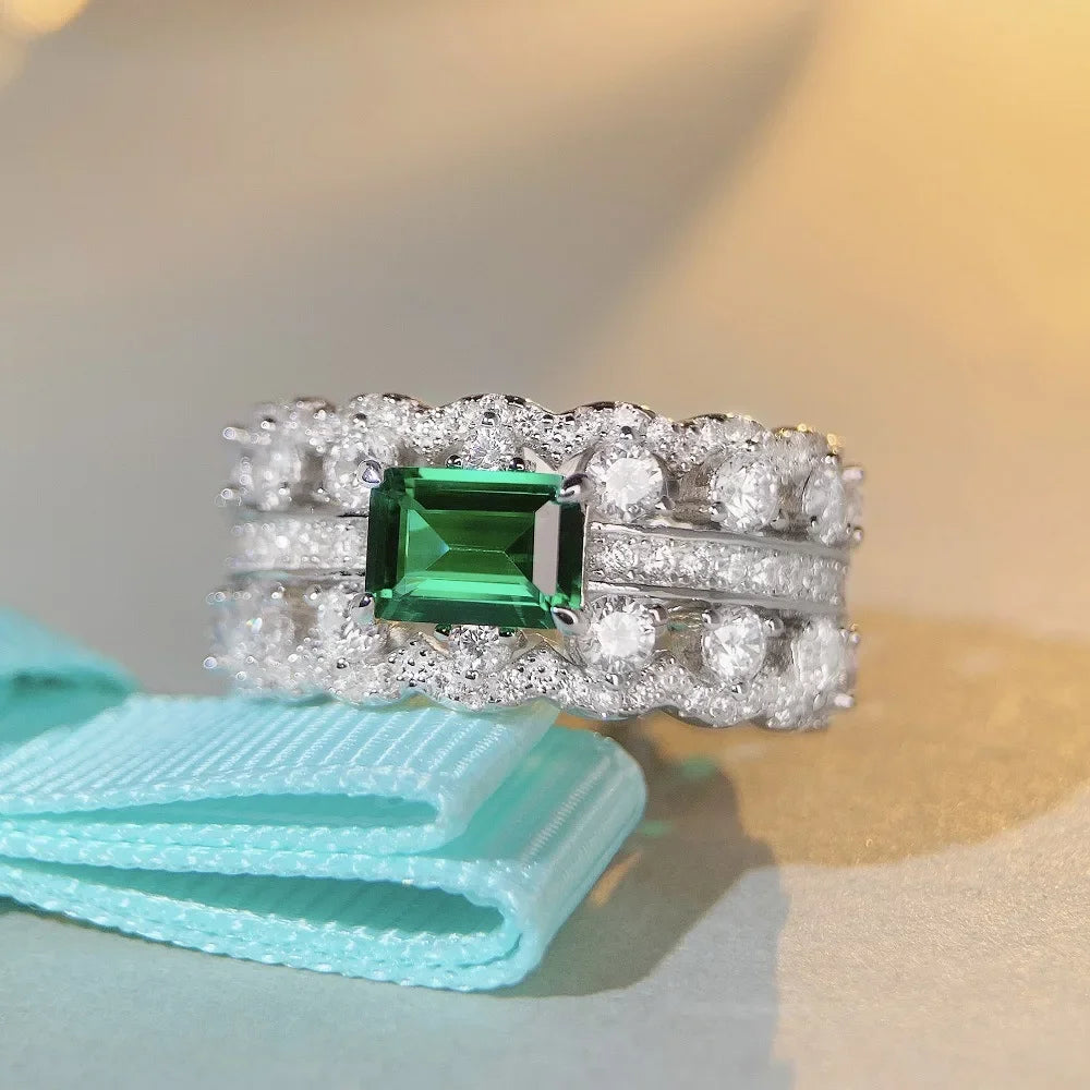 Luxury White Gold Emerald Cut Diamond Ring for Women