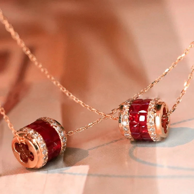 Silver Ruby Zircon Diamond Pendant Necklace for Women