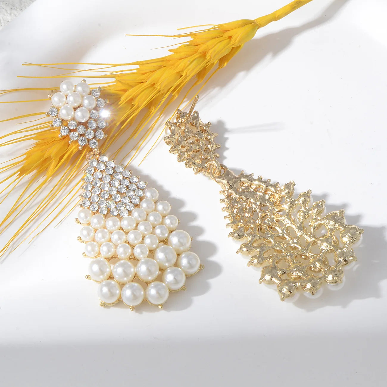 Luxurious Pearl Zircon Diamond Dangle Earrings for Women