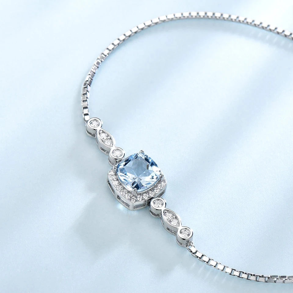Silver Bracelet with White and Blue Stones for Women