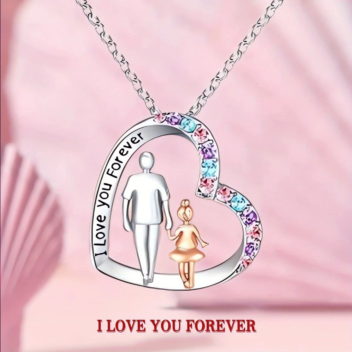 "I Love You Forever" Father Daughter Heart Pendant Necklace