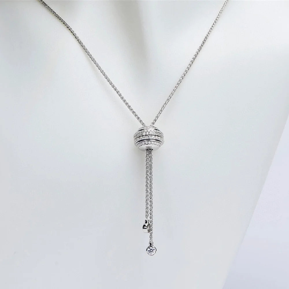 Silver or Rose Gold Diamond Long Pendant Necklace for Women