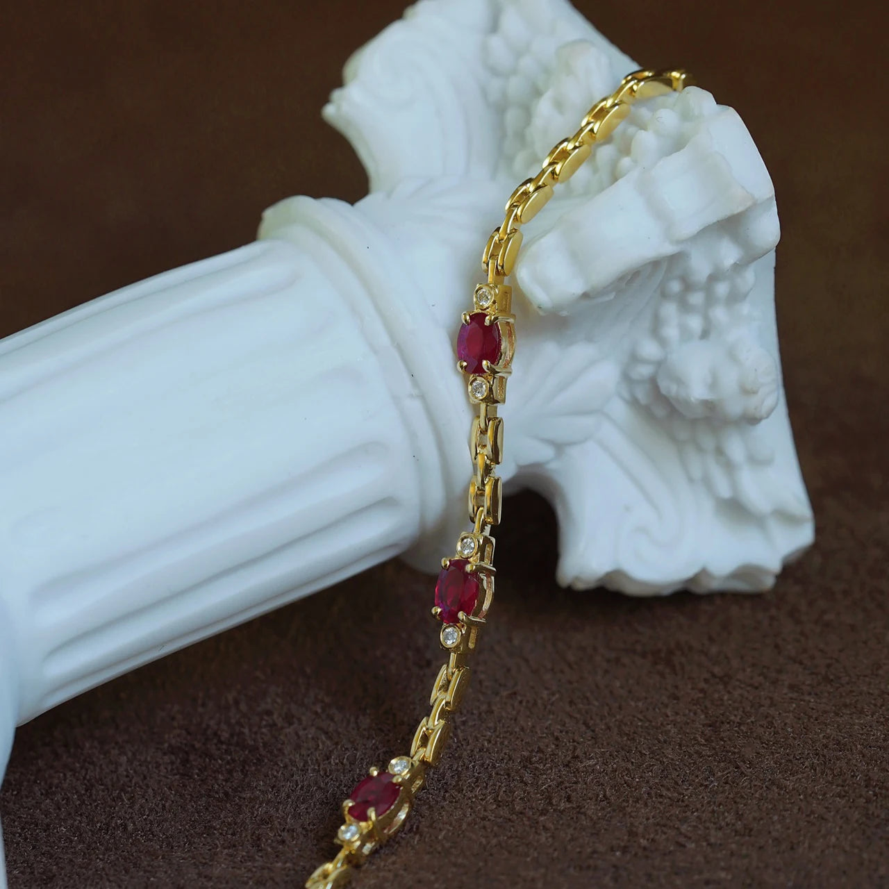 Silver Inlaid Ruby Zircon Diamond Bracelet for Women