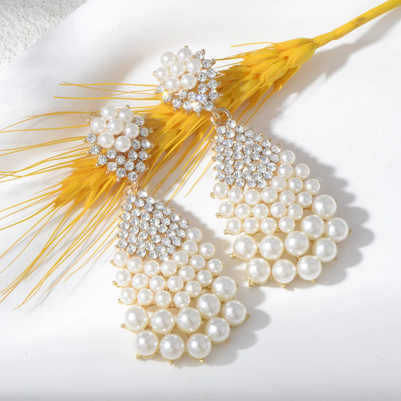 Luxurious Pearl Zircon Diamond Dangle Earrings for Women