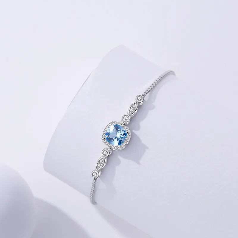 Silver Bracelet with White and Blue Stones for Women