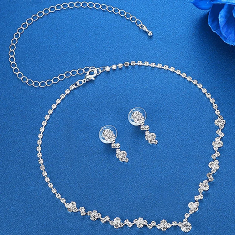 Elegant Diamond Necklace Earrings Set for Women