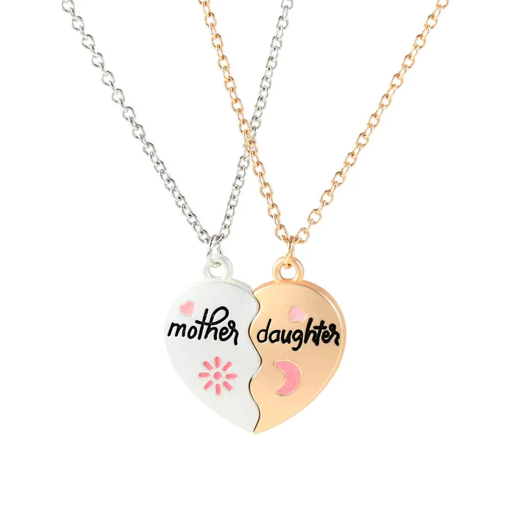 "Mother Daughter" or "Mother Son" 2Pcs Heart-Shaped Puzzle Necklaces Sets