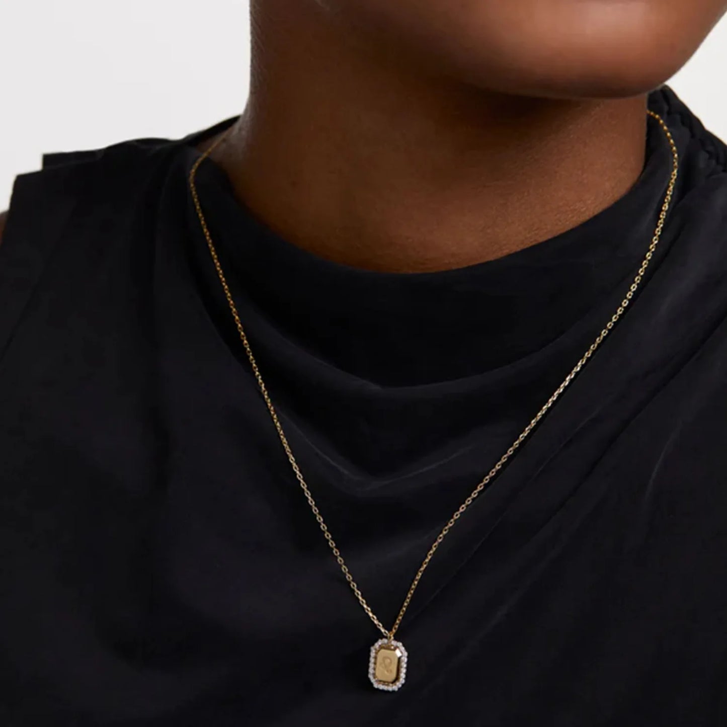 Zodiac Inlaid White Zircon Gold Square Pendant Necklace