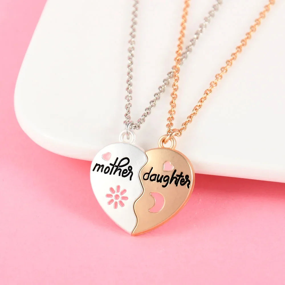 "Mother Daughter" or "Mother Son" 2Pcs Heart-Shaped Puzzle Necklaces Sets