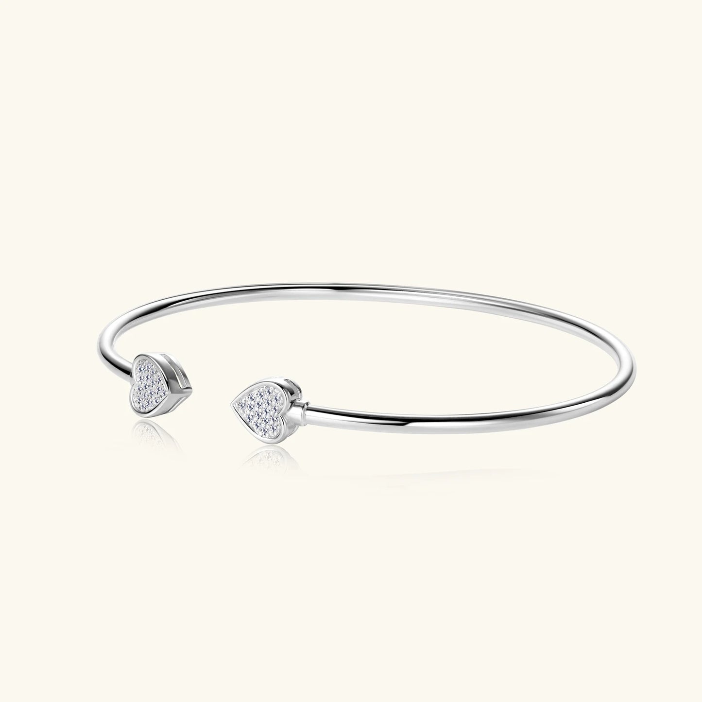 Silver or 18K Gold 0.5CT Moissanite Diamond Center Stone or Double Heart Bangle Bracelets for Women
