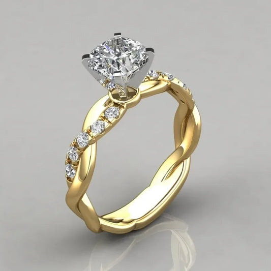 Square Diamond with Cross-Twisted Pattern Inlaid Diamond Ring for Women