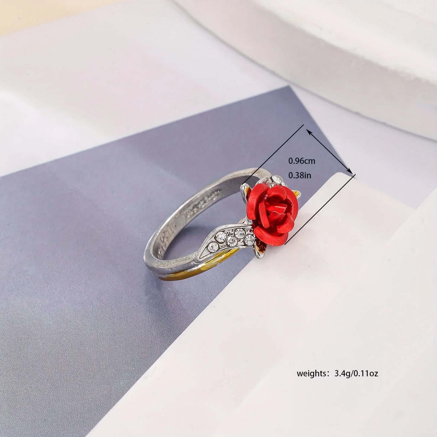 Red Rose Flower with Diamonds Gold/Silver Ring for Women