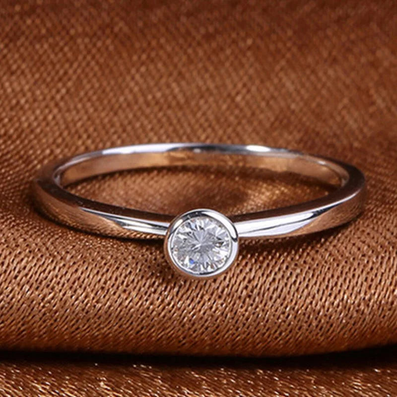 Silver Round Moissanite Diamond Ring for Women