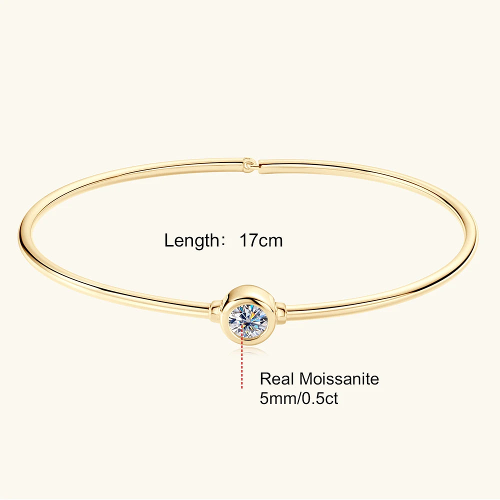 Silver or 18K Gold 0.5CT Moissanite Diamond Center Stone or Double Heart Bangle Bracelets for Women
