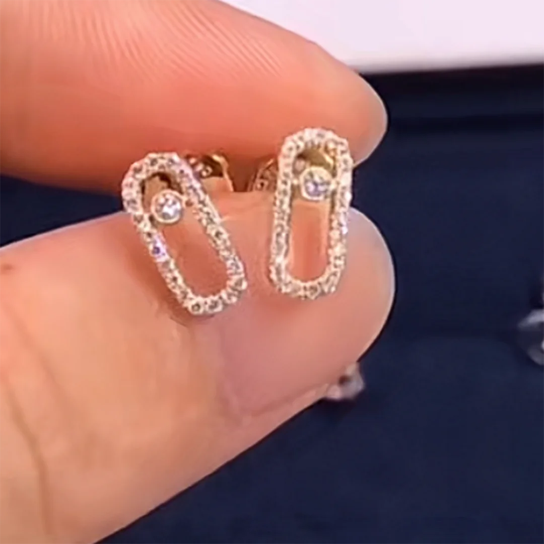 Silver or Gold Zirconia Diamond Sliding Stud Earrings for Women