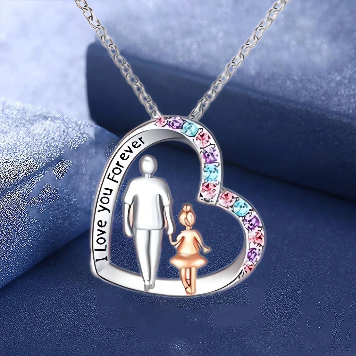 "I Love You Forever" Father Daughter Heart Pendant Necklace