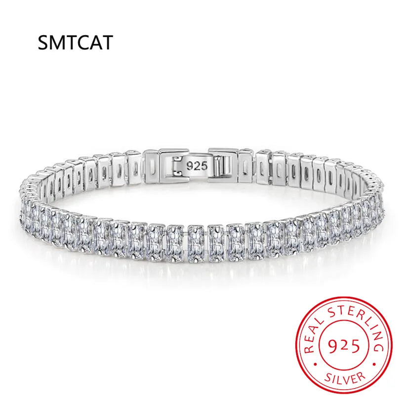 Silver Emerald-Cut Zircon Bracelets for Women