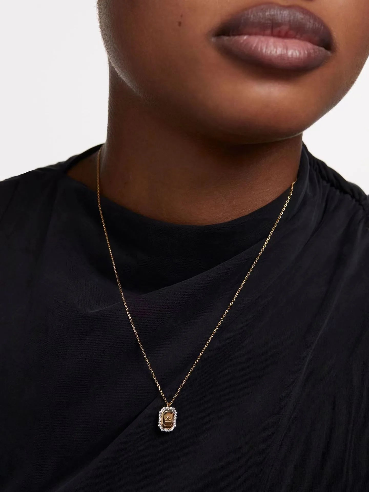 Zodiac Inlaid White Zircon Gold Square Pendant Necklace
