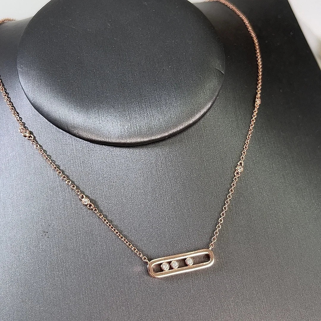 Silver or Gold Three Zircon Balls Moving in Oval Pendant Necklaces for Women