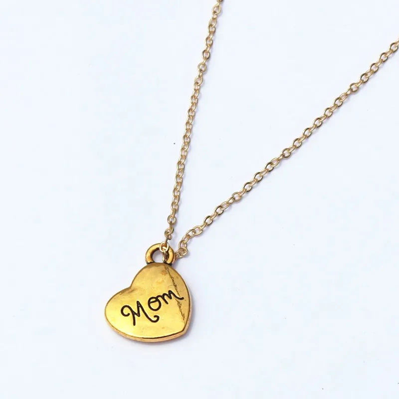 "Mom" Engraved Heart Pendant Necklace for Women