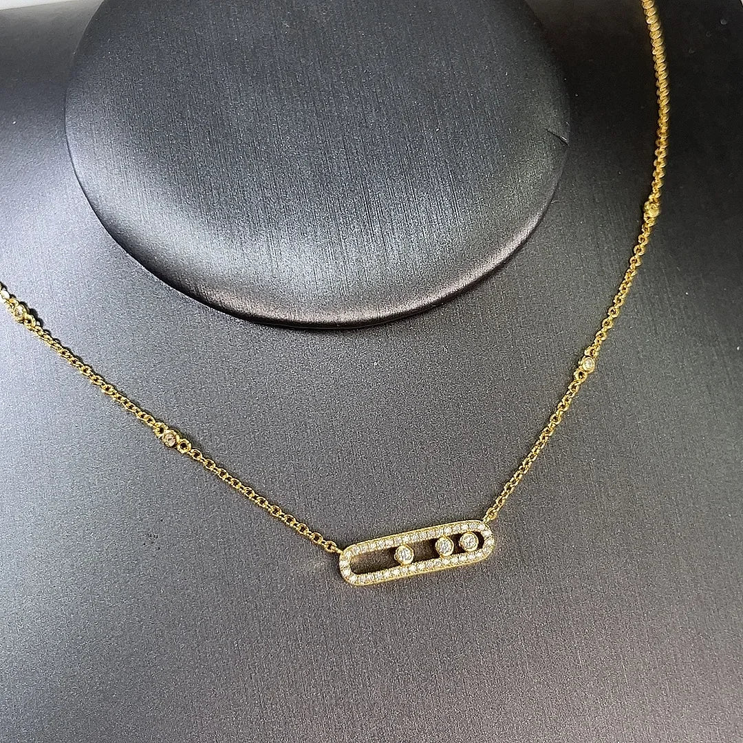 Silver or Gold Three Zircon Balls Moving in Oval Pendant Necklaces for Women