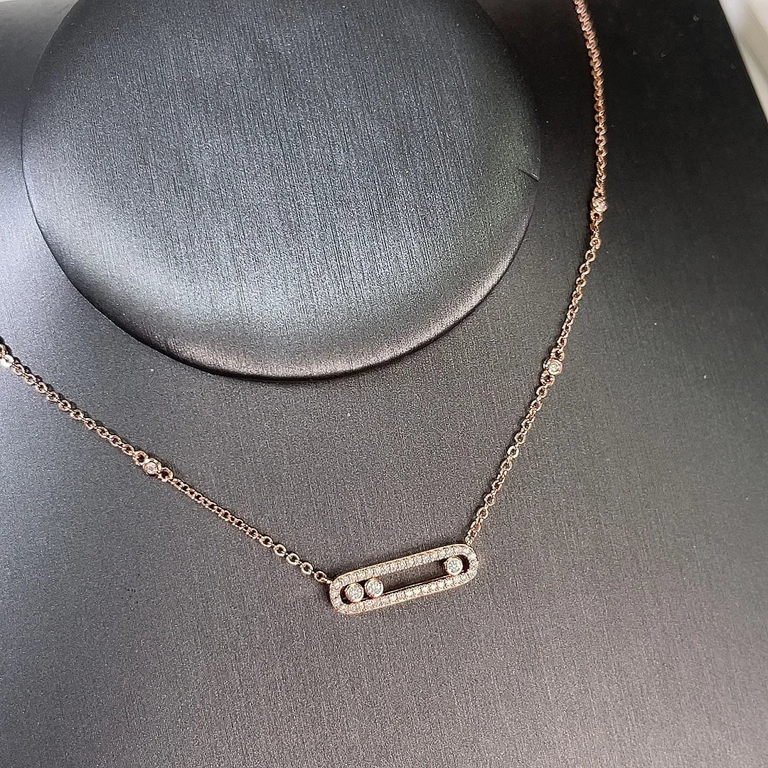 Silver or Gold Three Zircon Balls Moving in Oval Pendant Necklaces for Women